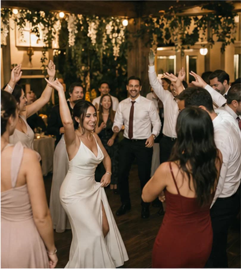 Guests dancing spontaneously on the wedding dance floor